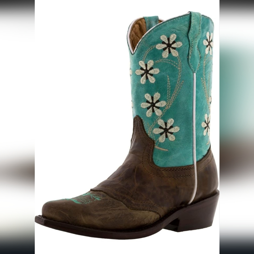 Beretta Girl’s Turquoise Floral Embroidered Cowgirl Boots size 18